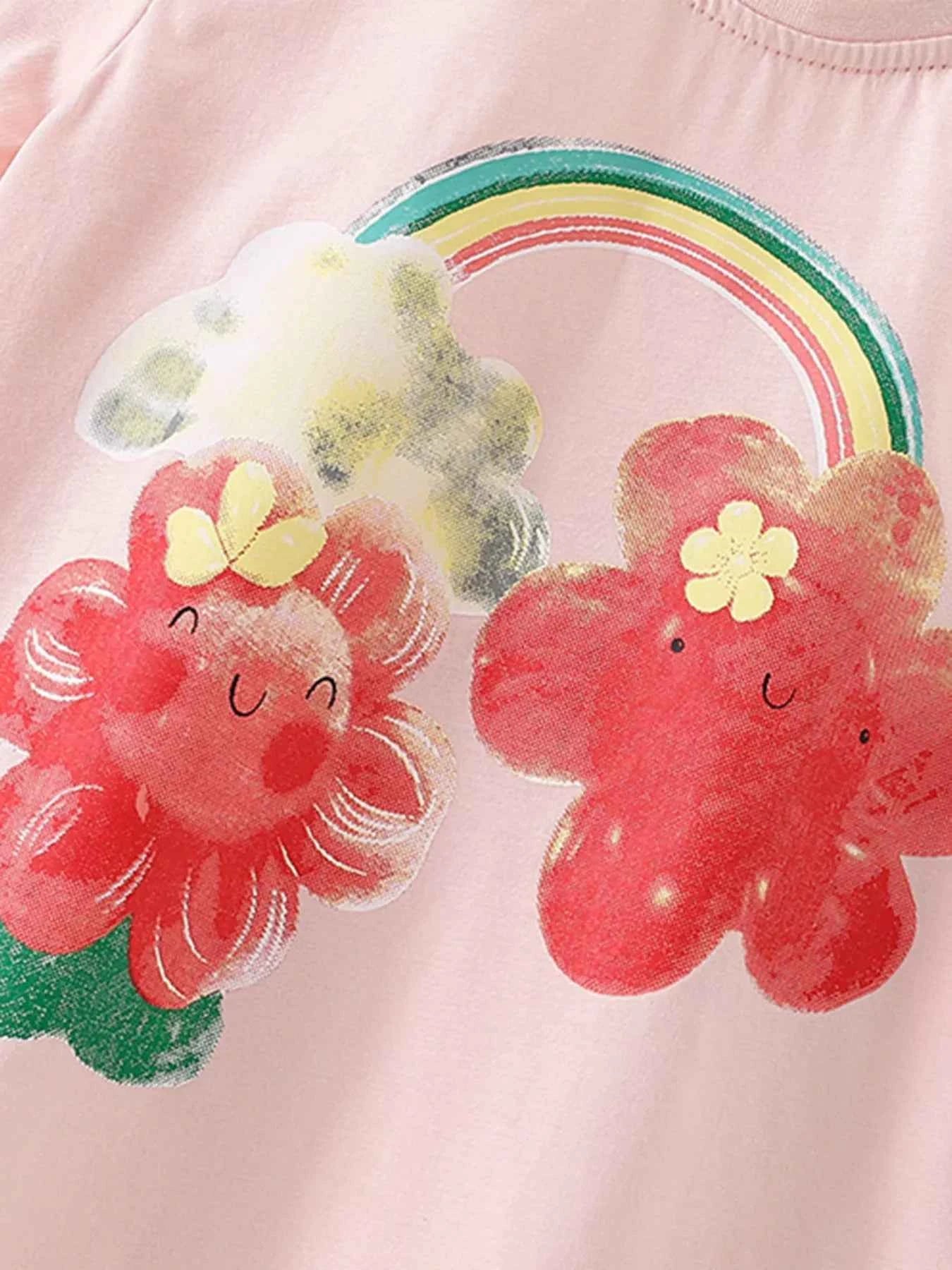 Children's Cute Cartoon Flower Print Short Sleeve T-Shirt
