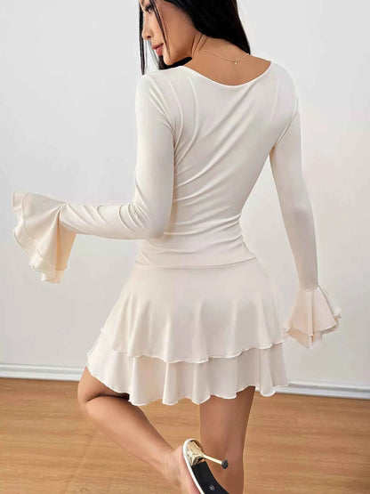Ruffle Hem Flounce Sleeve Mini Dress