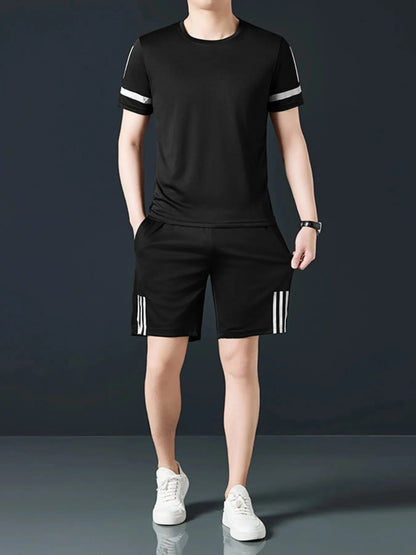 Men's Plus Size Round Neck Short Sleeve Top and Shorts Set