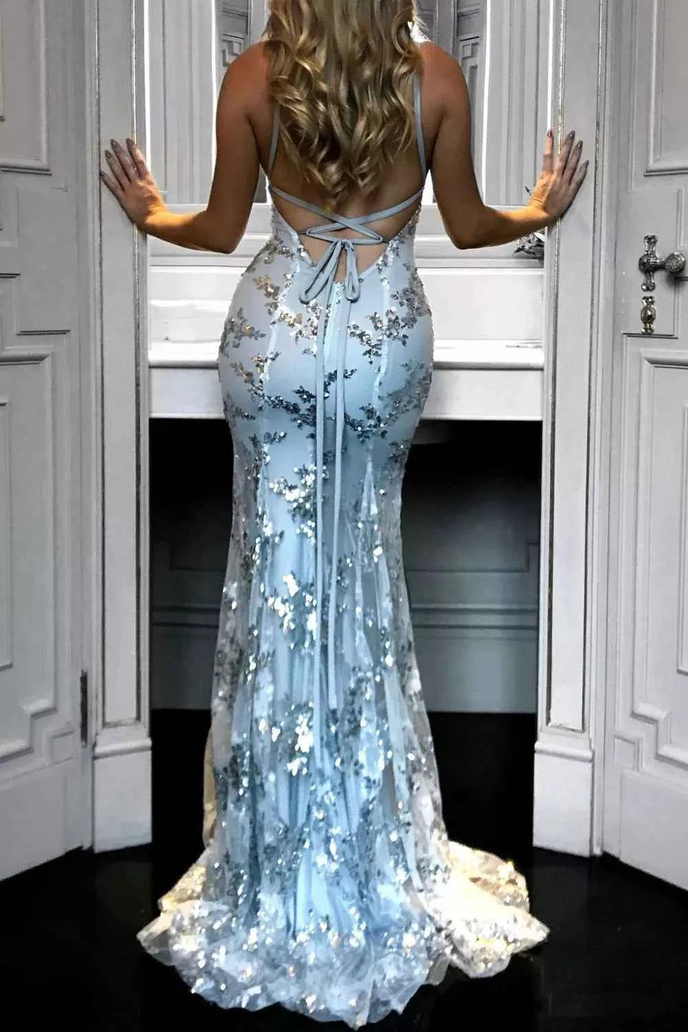 Full Size Sequin Tie Back V-Neck Maxi Dress Plus Size