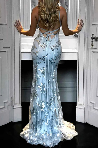 Full Size Sequin Tie Back V-Neck Maxi Dress Plus Size