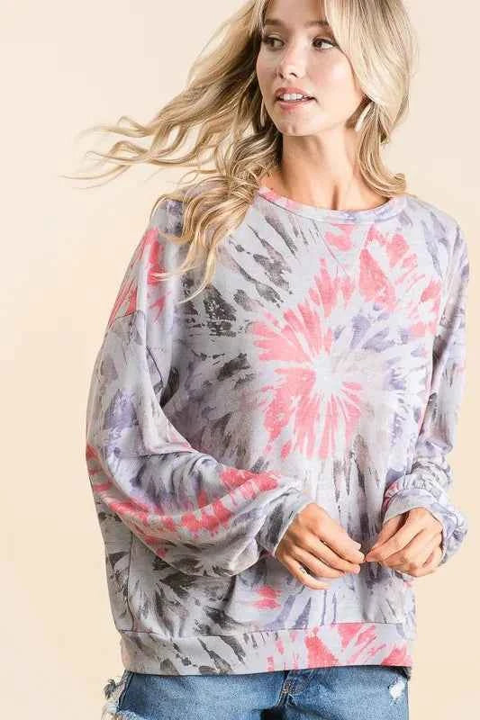 BiBi Tie Dye Print Terry Pull Over