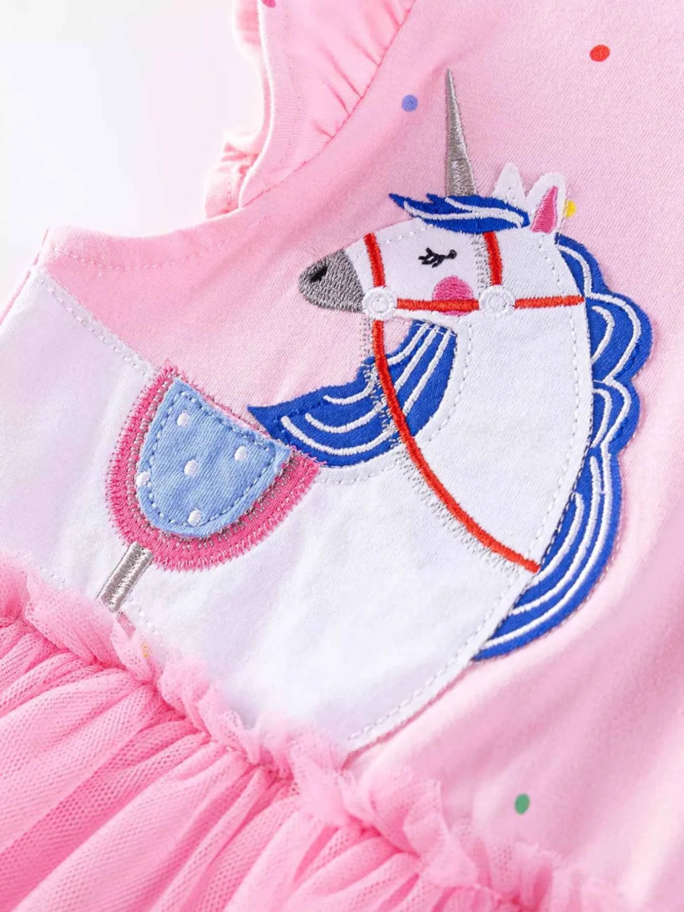 Children's Unicorn Ruffle Sleeve Tulle Dress