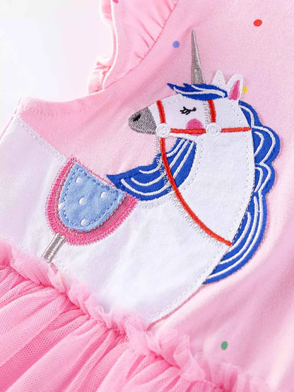 Children's Unicorn Ruffle Sleeve Tulle Dress