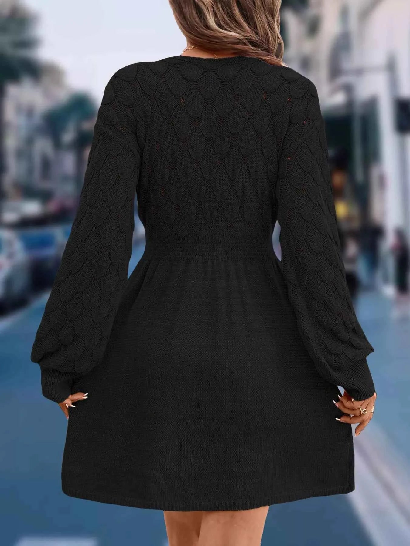 V-Neck Long Sleeve Sweater Dress