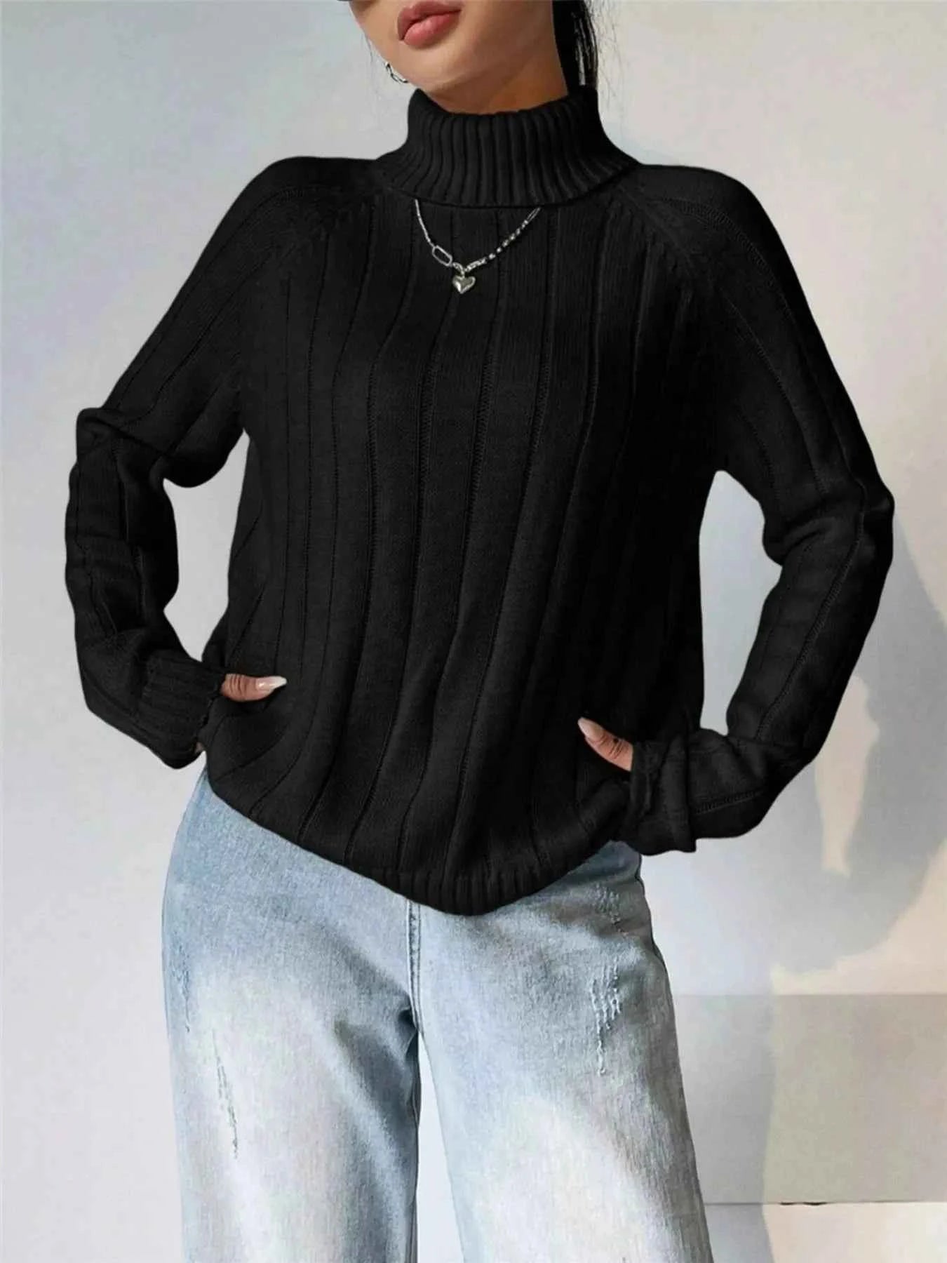 Ribbed Turtleneck Long Sleeve Sweater