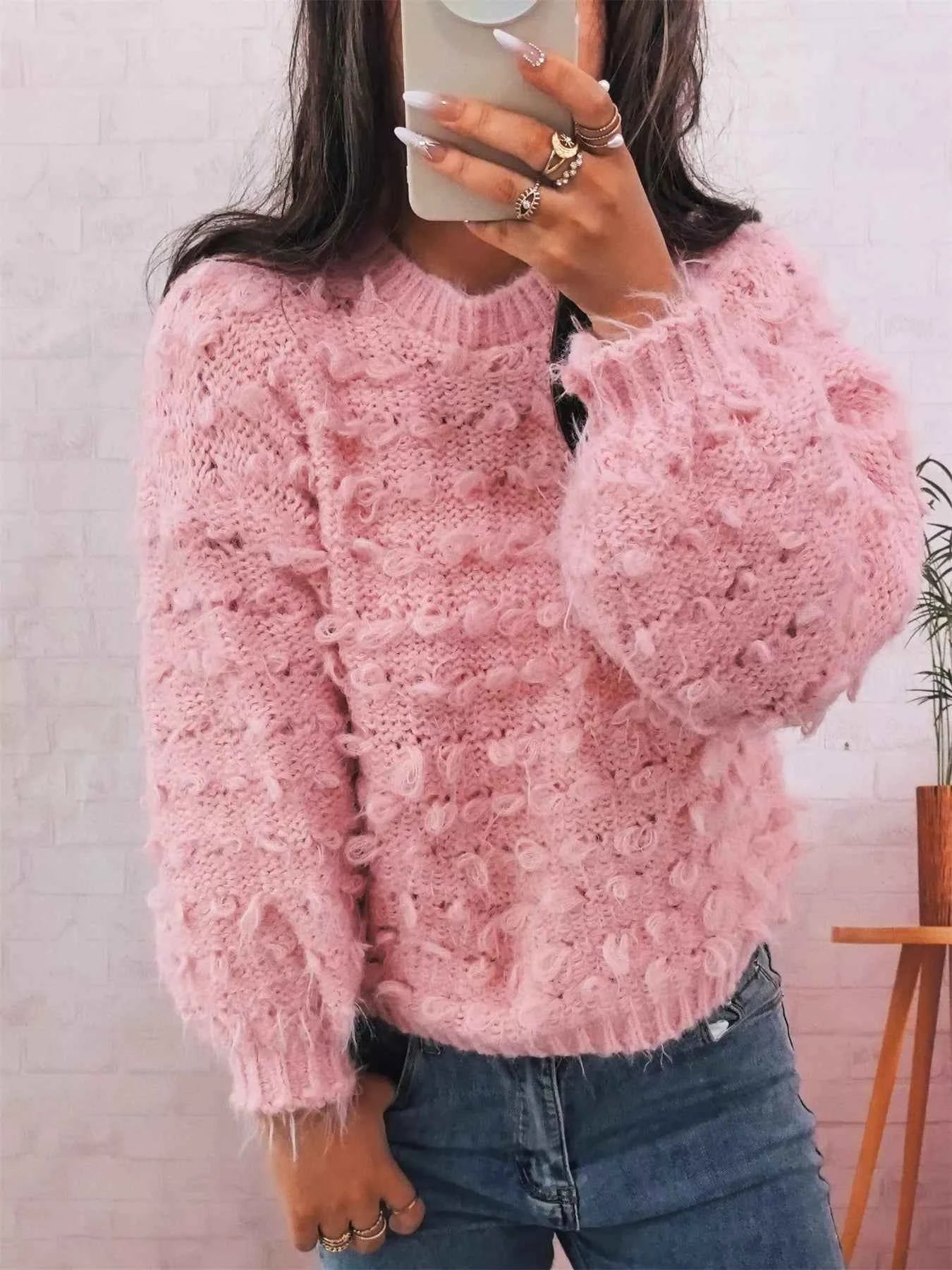 Chunky Round Neck Long Sleeve Sweater