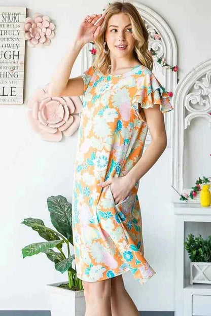 Heimish Full Size Ruffled Short Sleeve Floral Mini Dress Plus Size