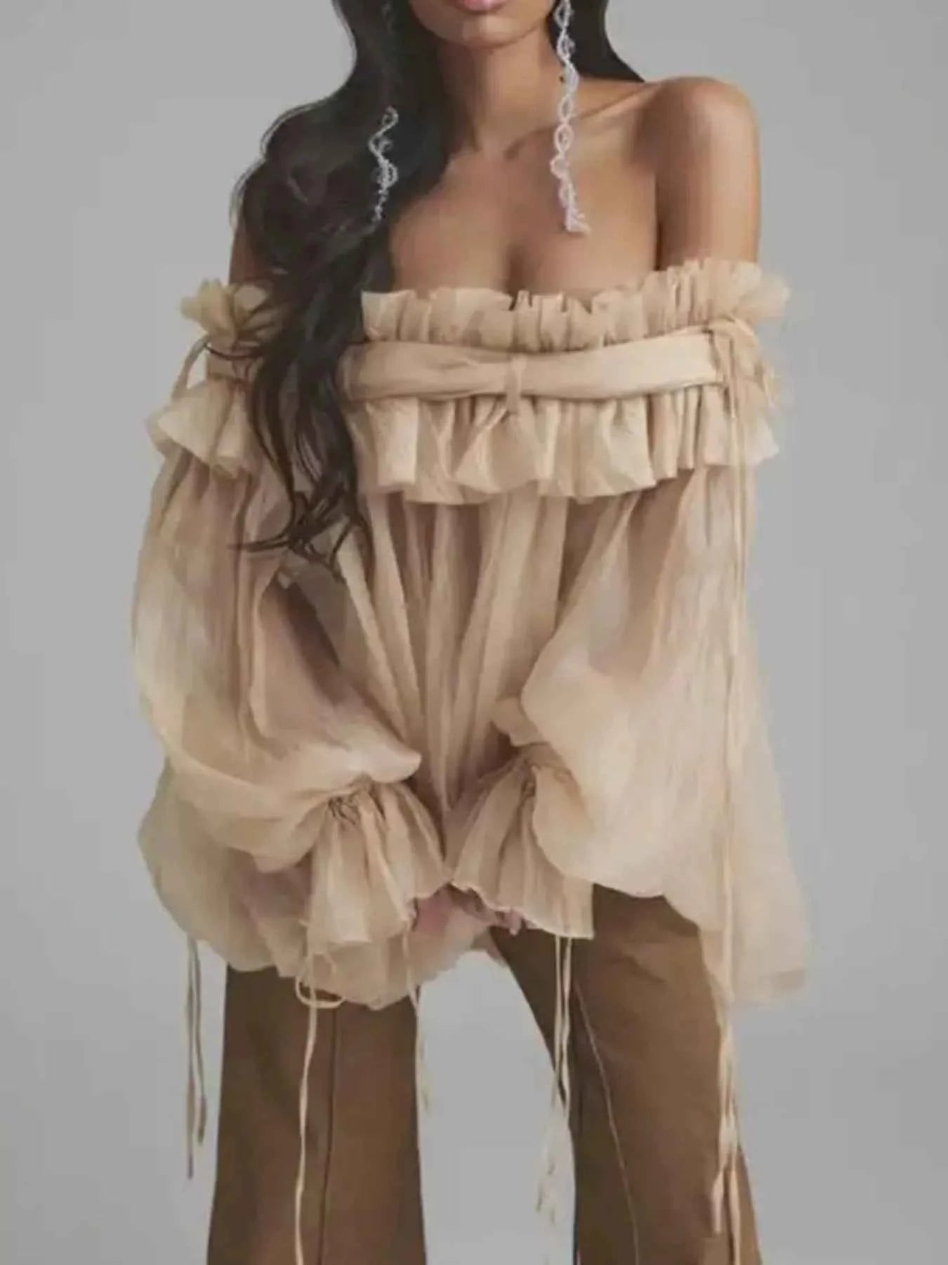 Ruffle Off-Shoulder Flounce Sleeve Blouse