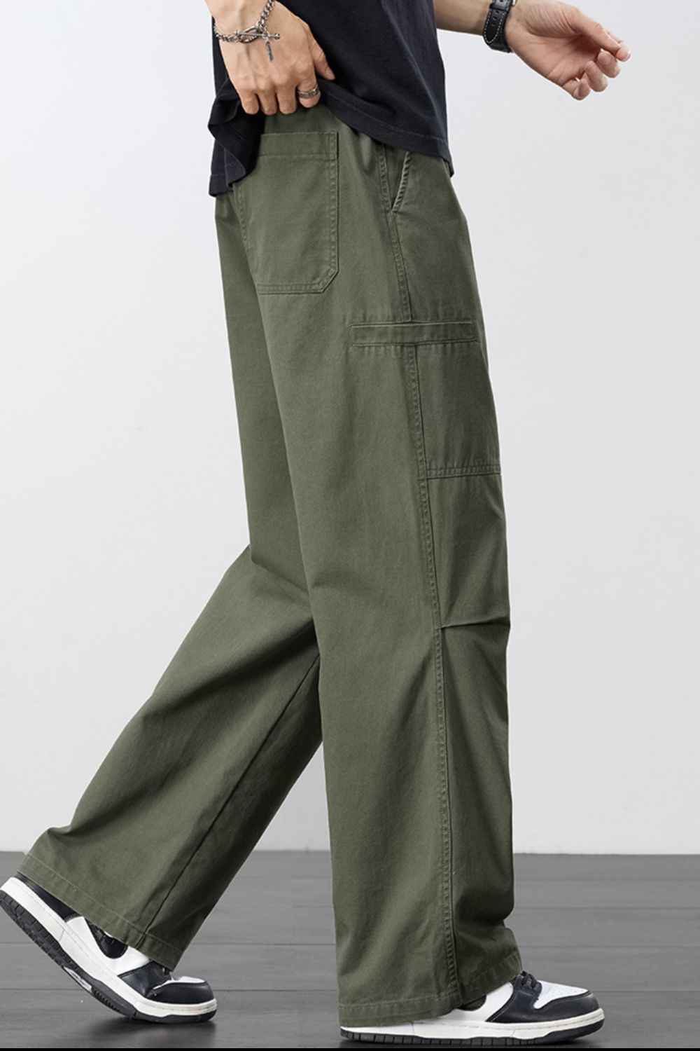 Men's Plus Size Loose Fit Cargo Pants with Drawstring