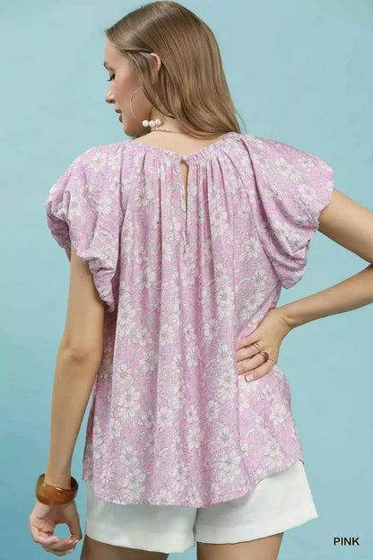 Umgee Umgee Floral Puff Sleeve Blouse