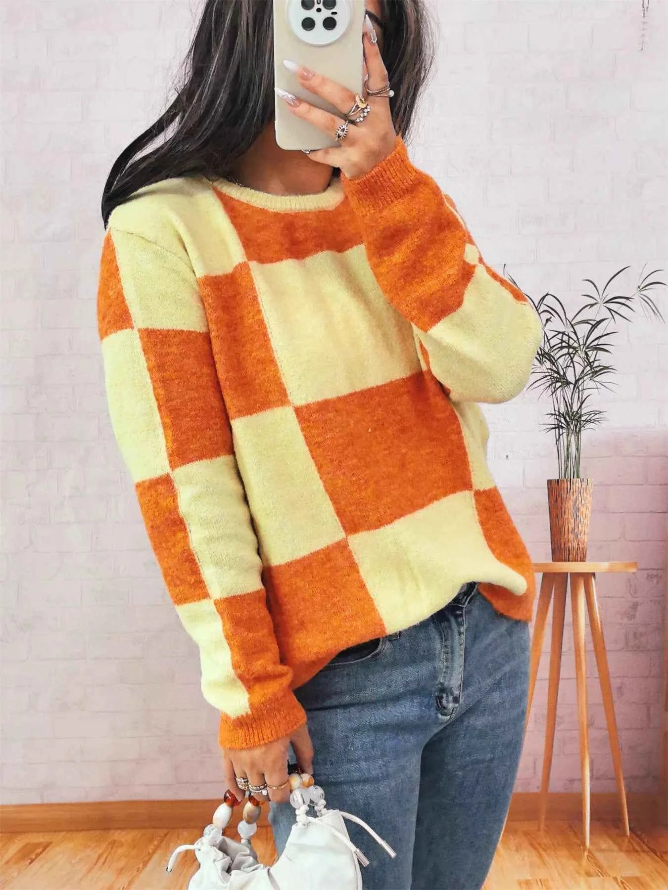 Color Block Round Neck Sweater