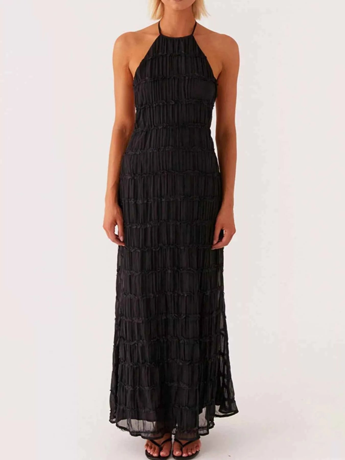 Ruched Halter Neck Maxi Dress