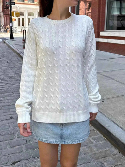 Cable-Knit Round Neck Pullover Sweater