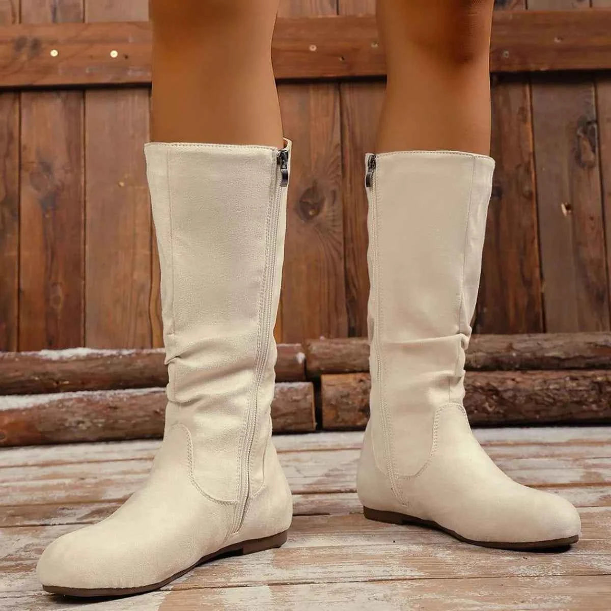 Round Toe Side Zip Boots
