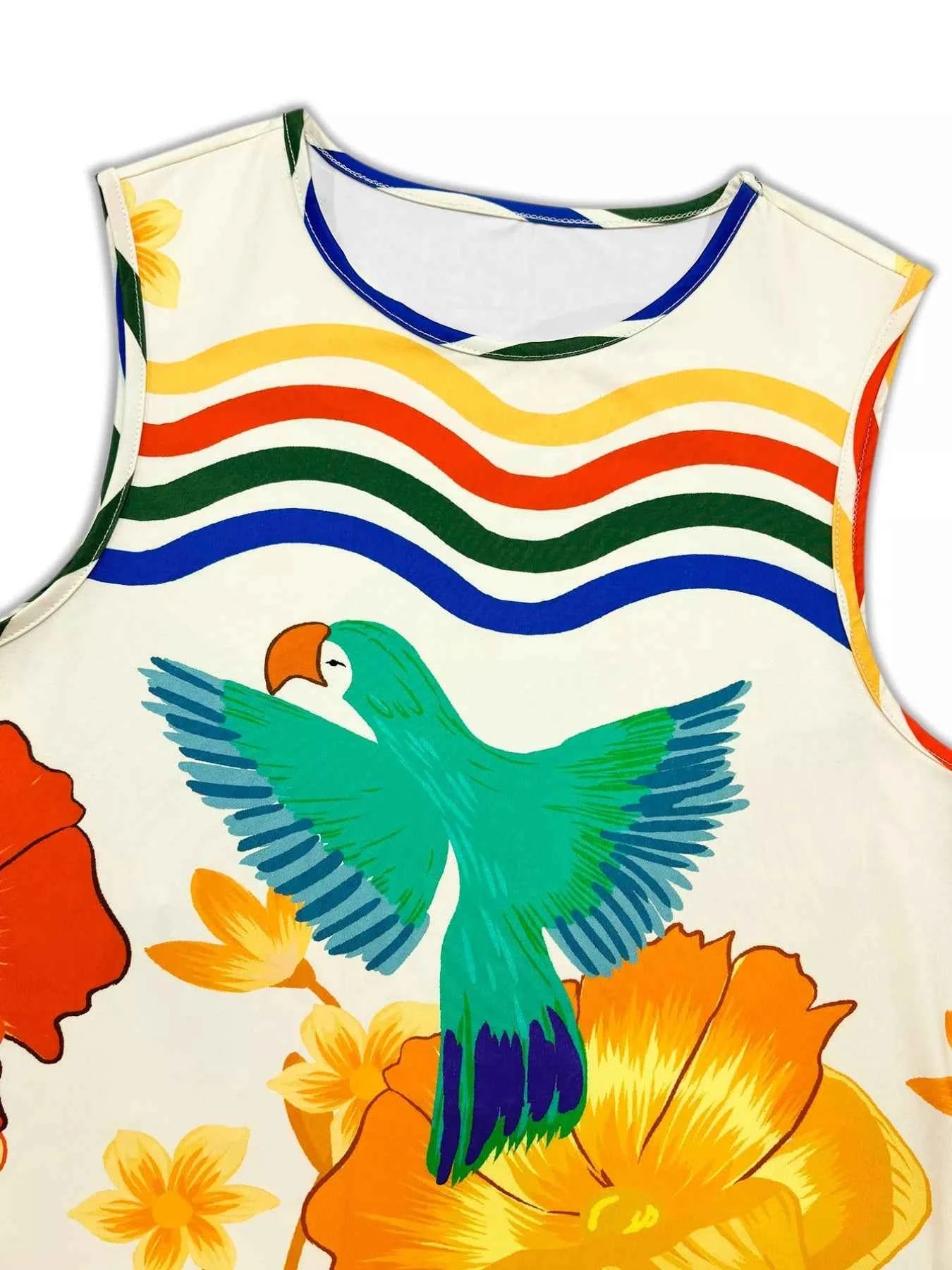 Plus Size Tropical Parrot Print Sleeveless Midi Dress