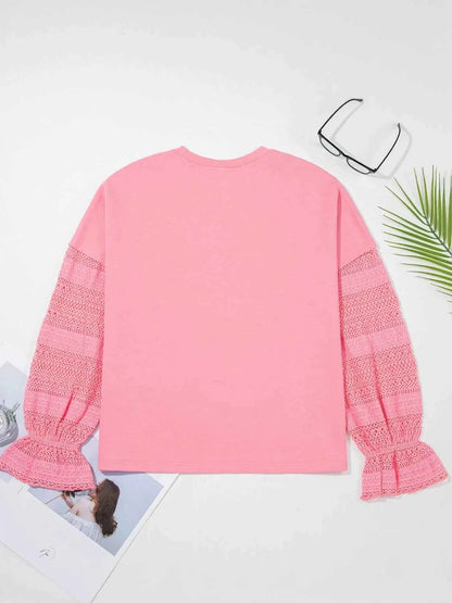 Lace Detail Flounce Sleeve Sweatshirt