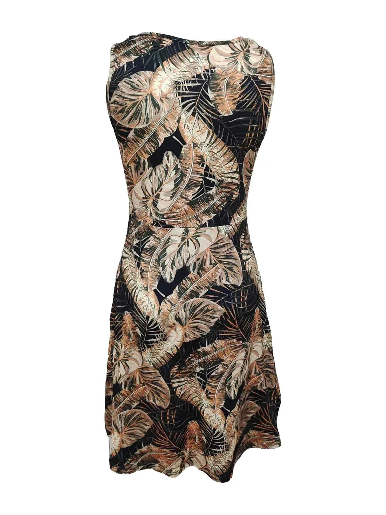 Tropical Print V-Neck Sleeveless Summer Dress
