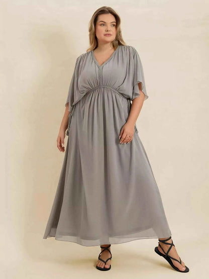Plus Size V-Neck Flutter Sleeve Dress