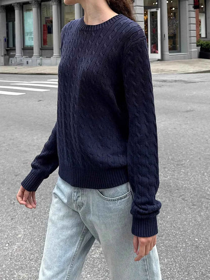 Cable-Knit Round Neck Pullover Sweater