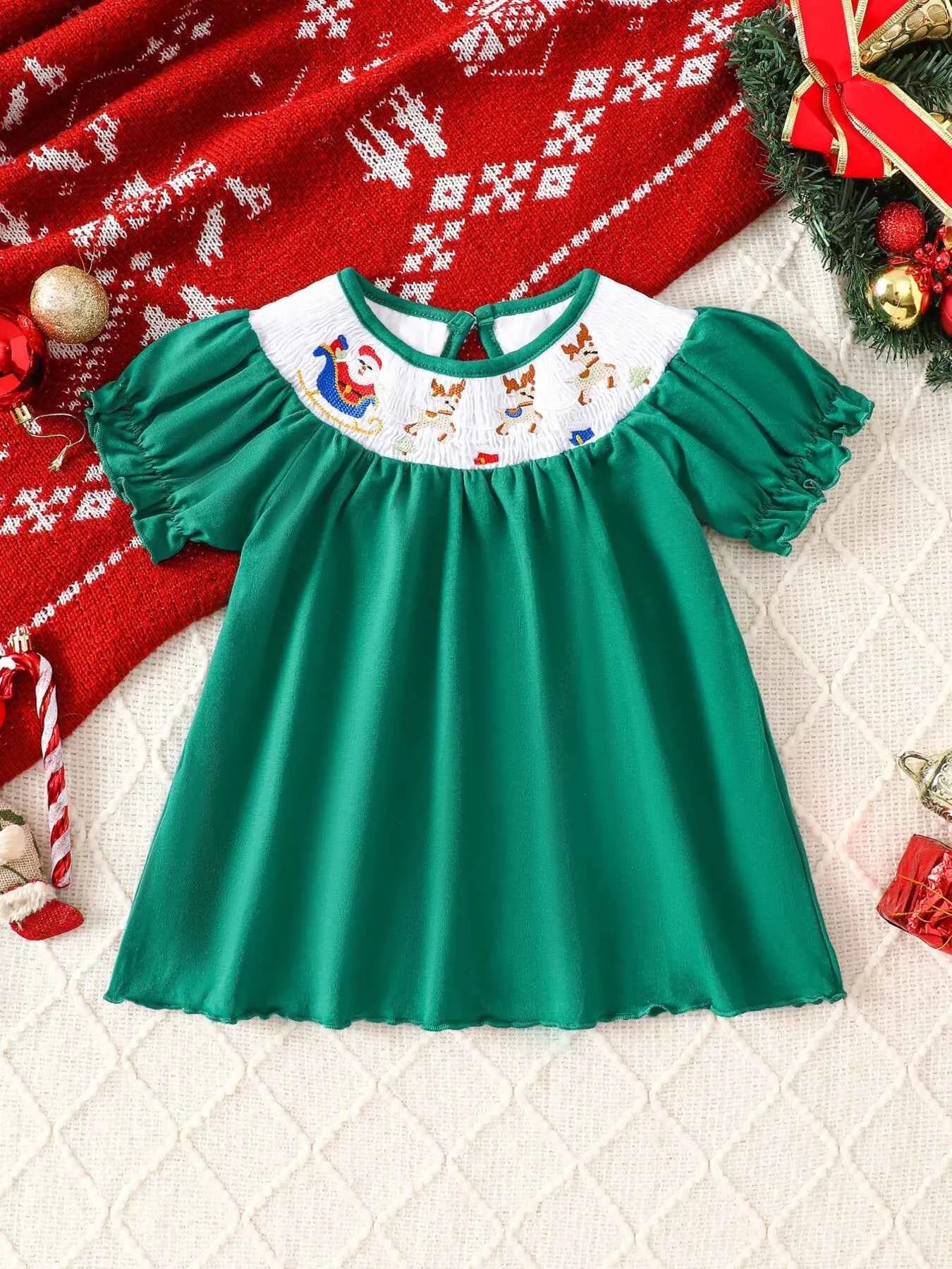 Children's Christmas Embroidered A-Line Dress