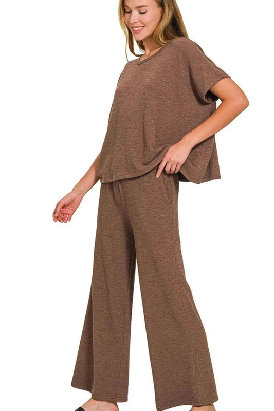 Zenana Cotton Slub Top & Pants Set