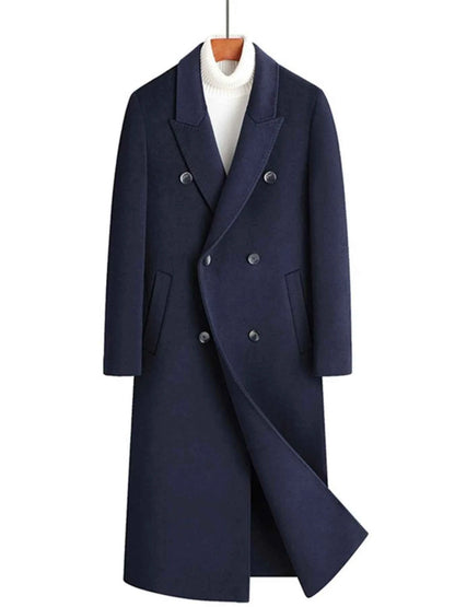 Men's Plus Size Double-Breasted Long Wool Coat
