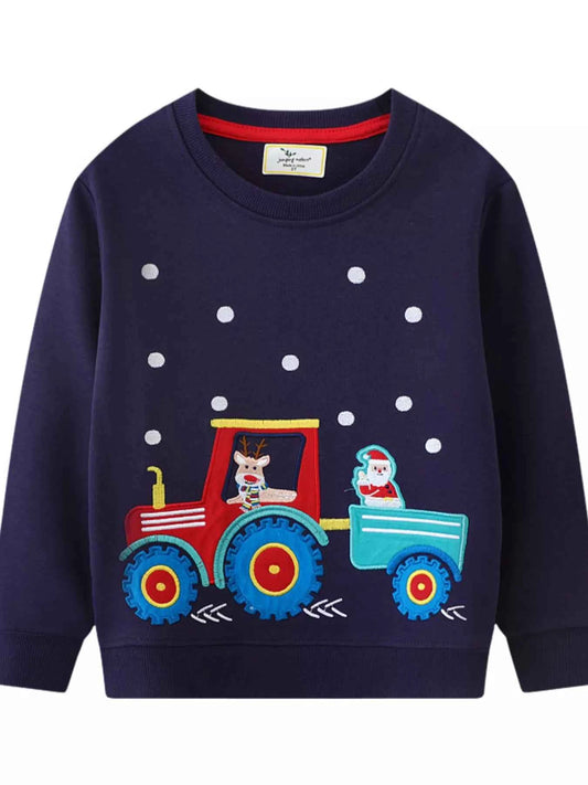 Children's Christmas Embroidered Round Neck Sweatshirt