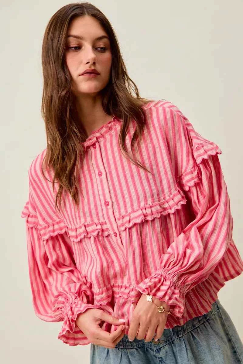 SO ME Variegated Stripe Reversible Flowy Boho Blouse