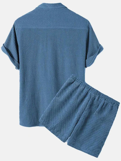 Men's Full Size Button Detail Short Sleeve Top and Shorts Set Plus Size