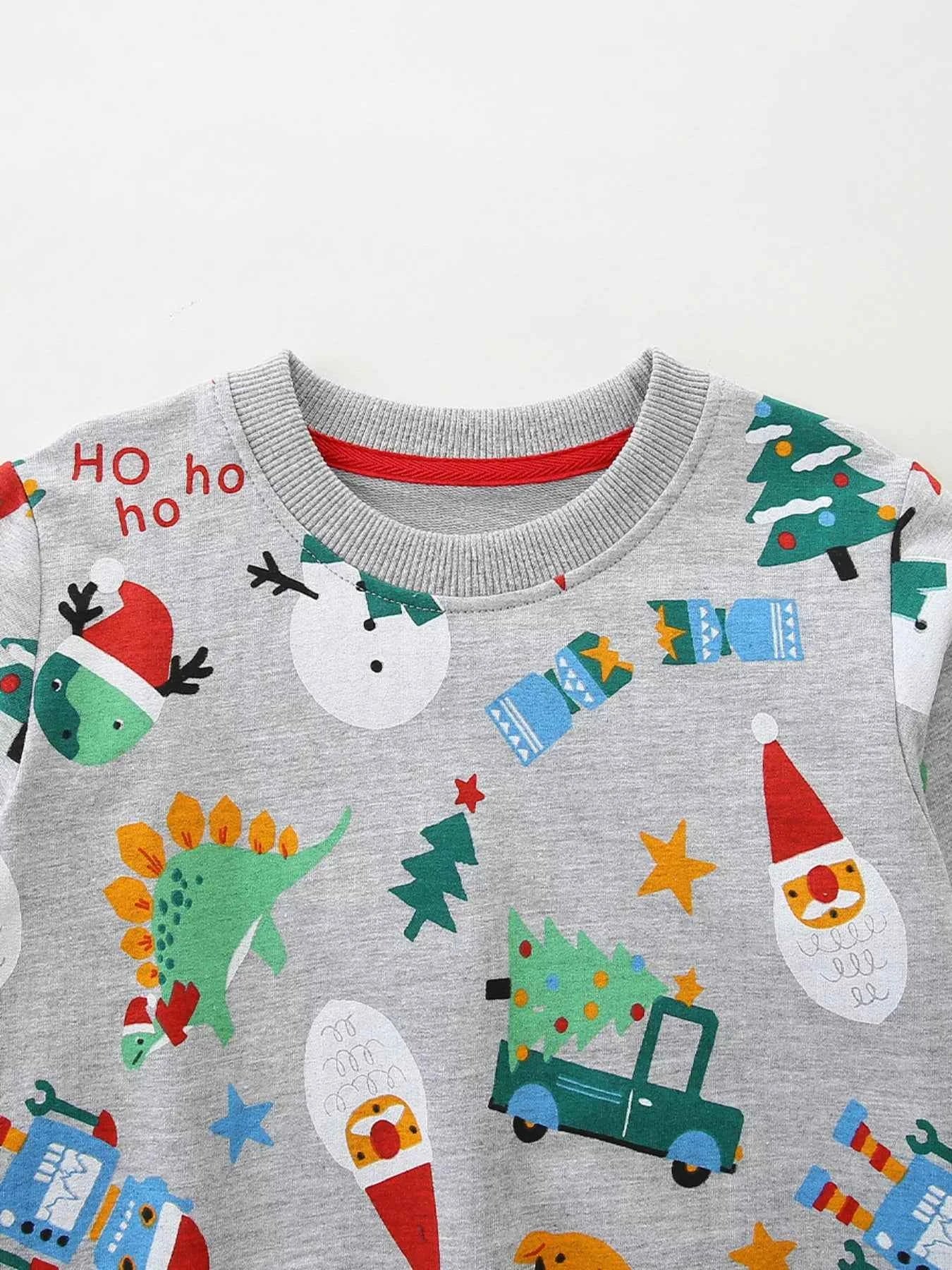 Children's Christmas Print Round Neck Top and Pants Set