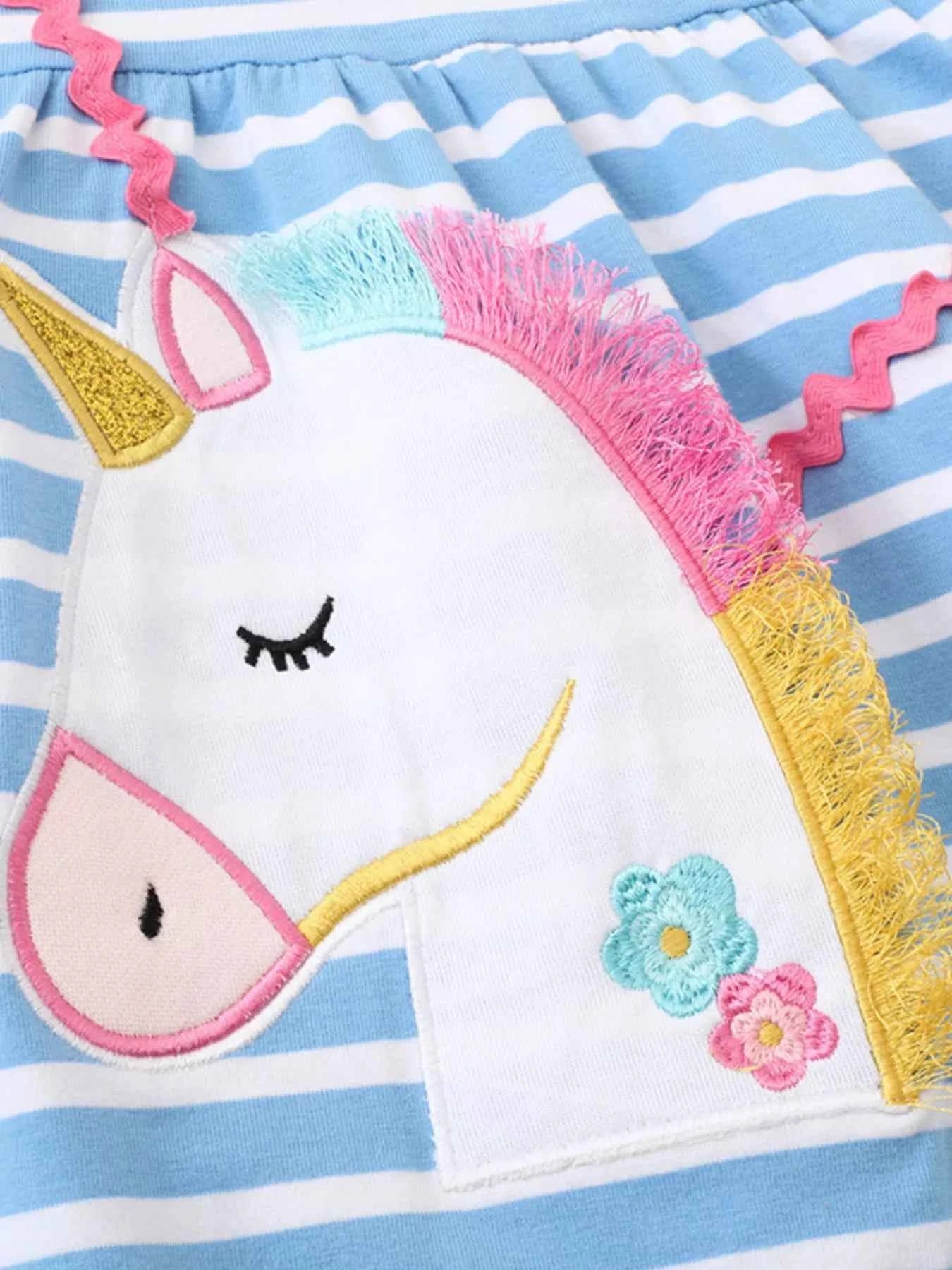 Children's Striped Unicorn Ruffle Sleeve Dress