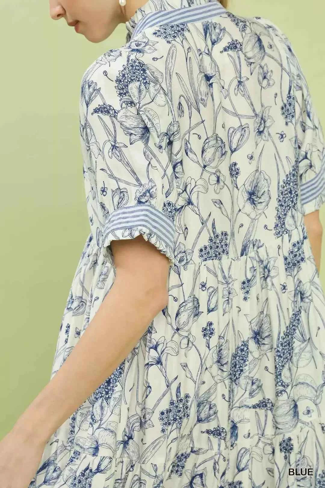 Umgee Floral Tiered Midi Dress with Ruffle Trim