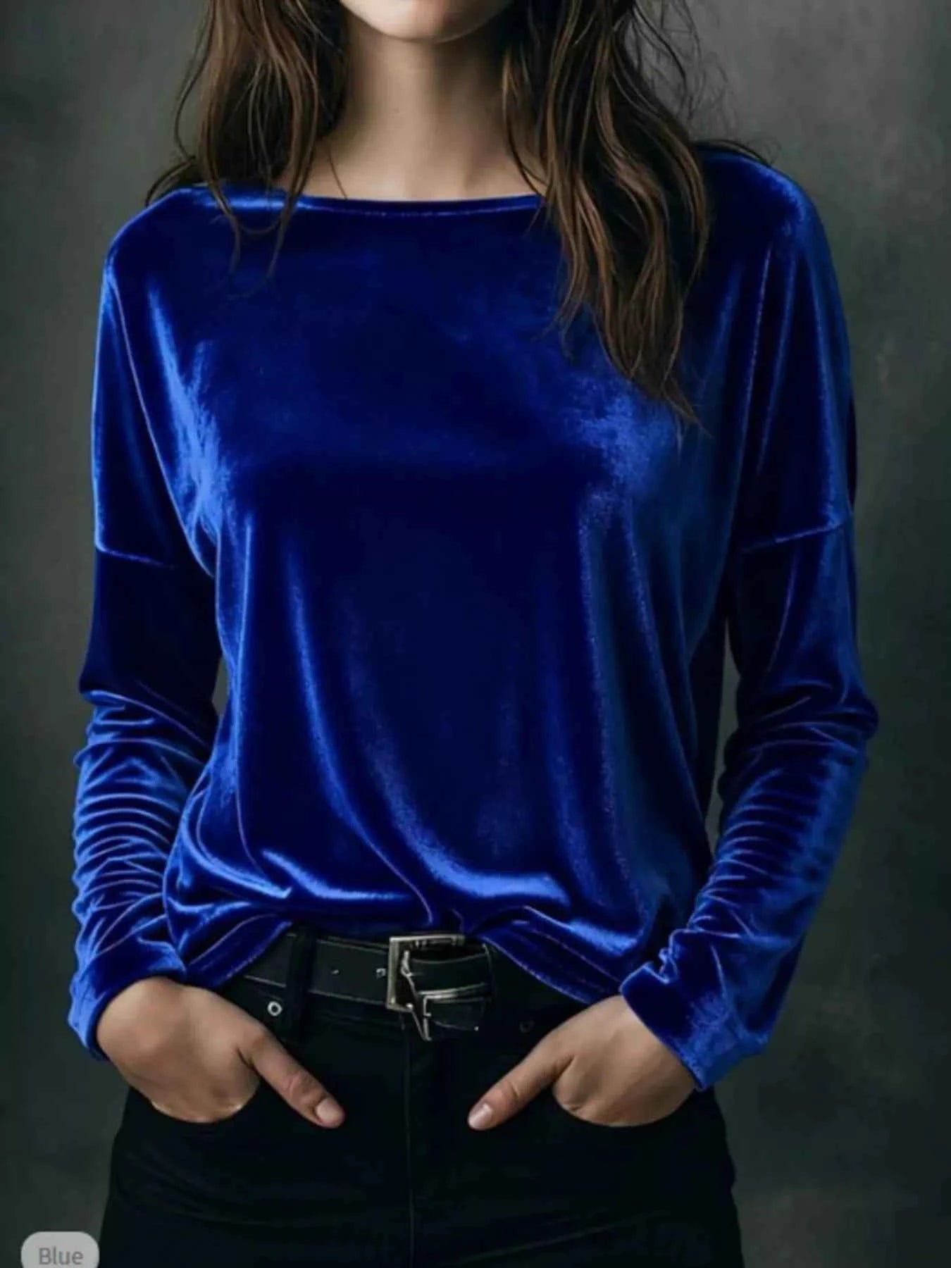 Full Size Velvet Long Sleeve T-Shirt Plus Size
