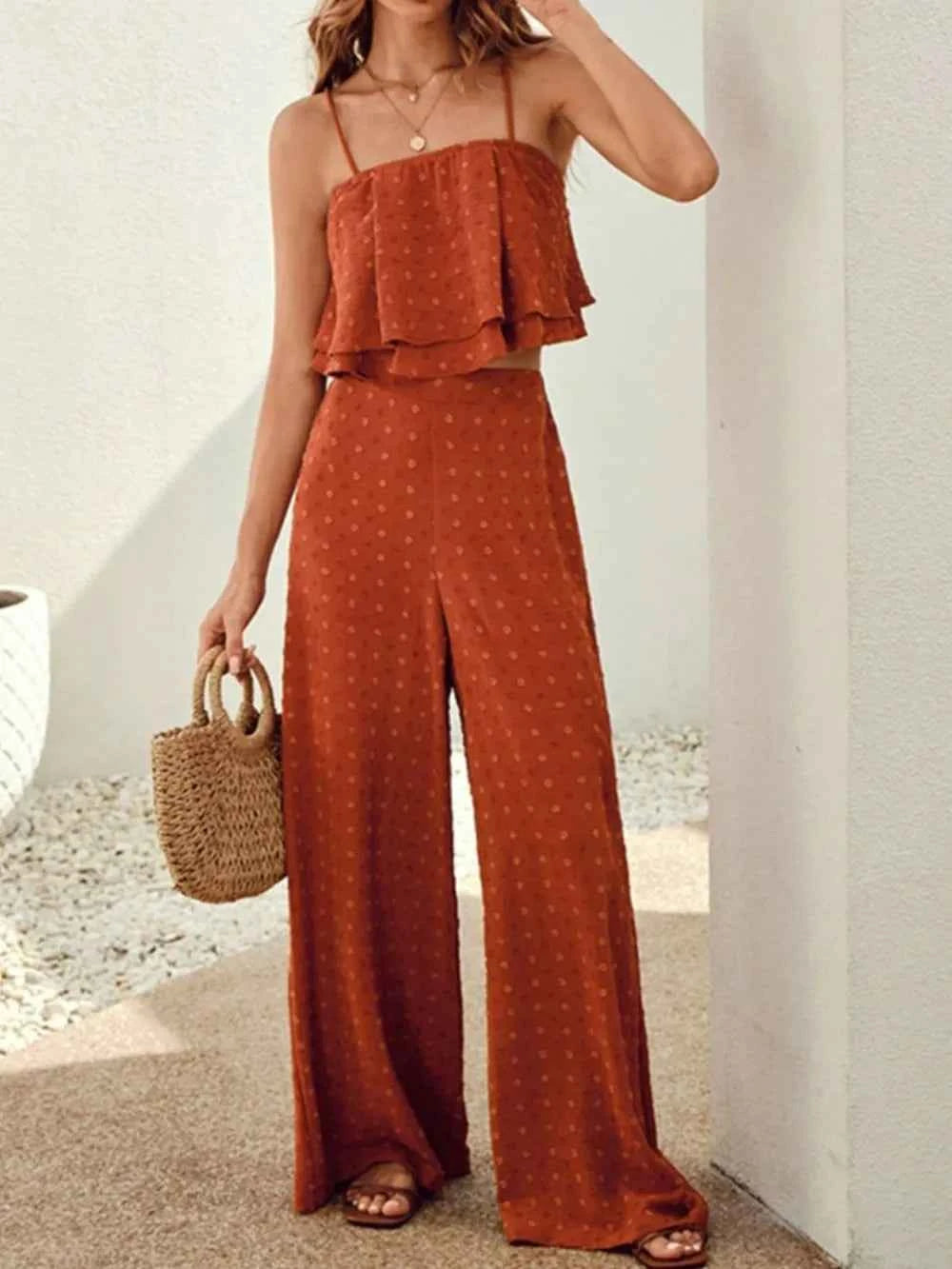 Swiss Dot Layered Cami and Pants Set