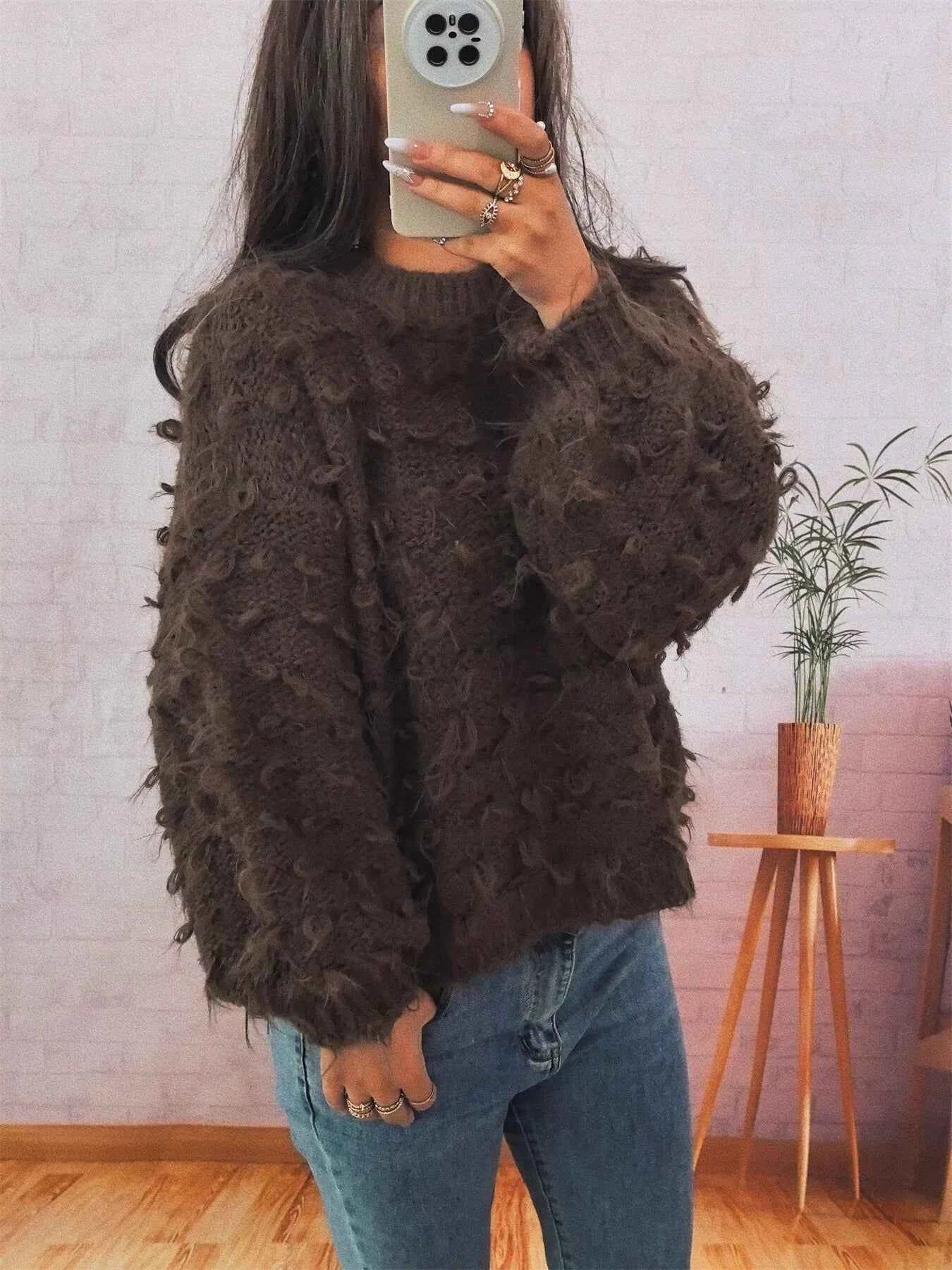 Chunky Round Neck Long Sleeve Sweater