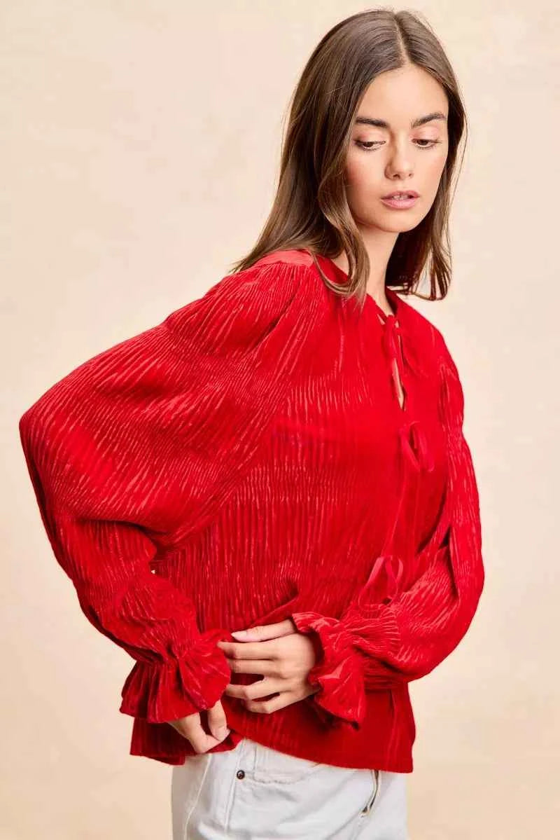 BiBi Christmas Theme Velvet Bow Tied Top With Neck Drop