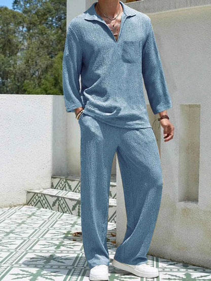 Men's Plus Size Long Sleeve Top and Pants Set