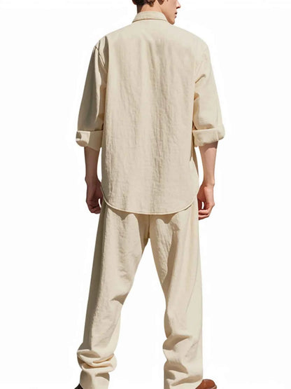 Men's Full Size Button Up Shirt and Pants Set Plus Size
