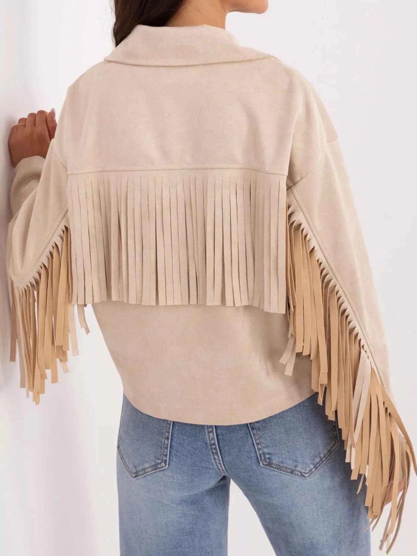 Fringe Button Up Suede Jacket