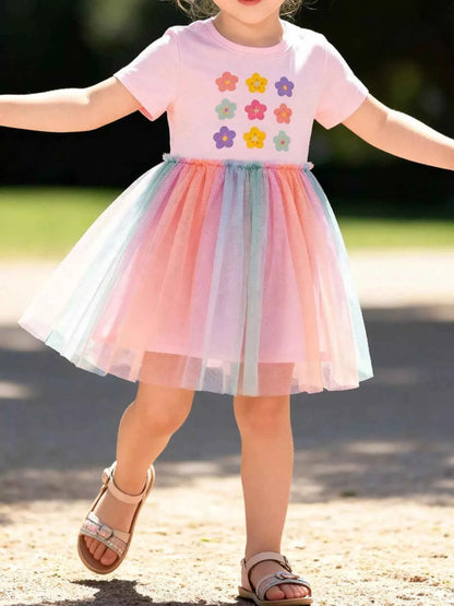 Children's Floral Rainbow Tulle Dress