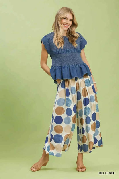 Umgee Dot Print Wide Leg Pants