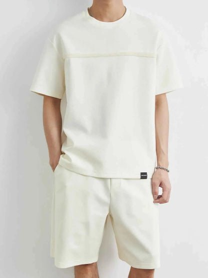 Men's Plus Size Round Neck Short Sleeve Top and Shorts Set