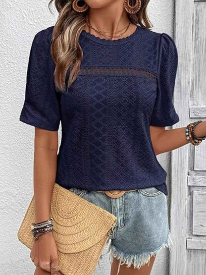 Eyelet Lace Detail Short Sleeve Blouse