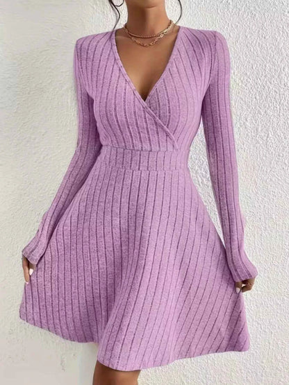 Ribbed Knit Wrap Mini Dress