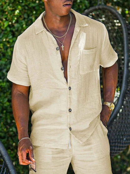 Men's Full Size Button Up Short Sleeve Shirt and Shorts Plus Size