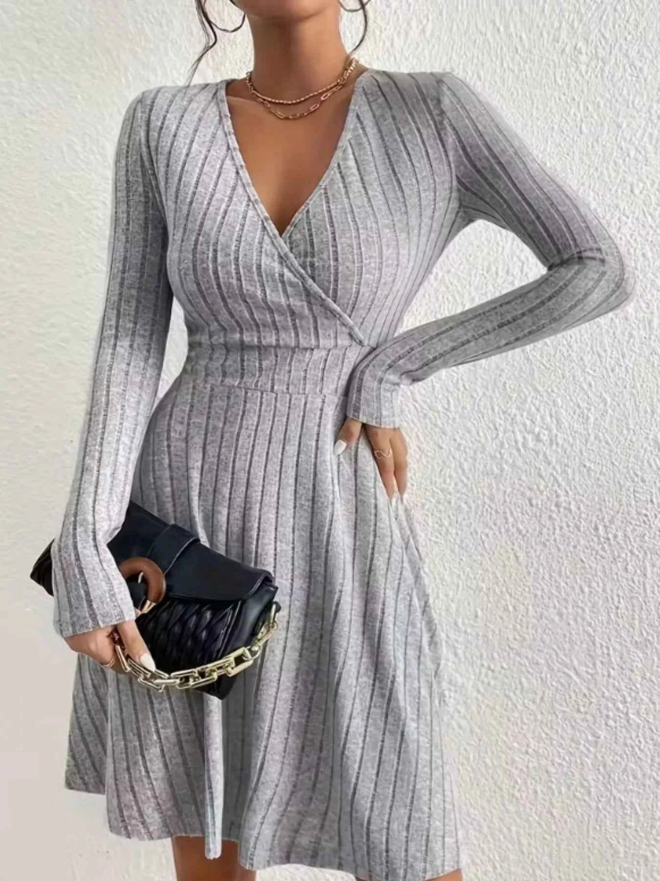 Ribbed Knit Wrap Mini Dress