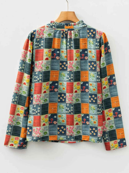 Floral Half Placket Notched Blouse