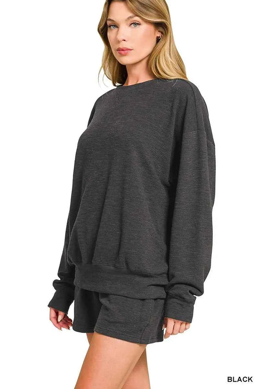 Zenana Slub Long Sleeve Top and Shorts Set