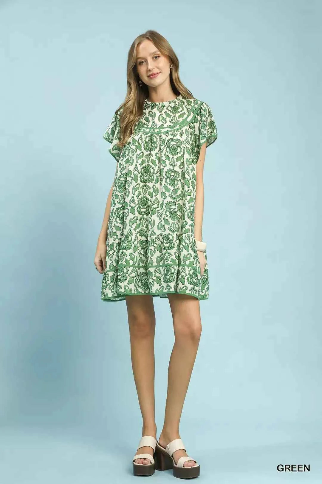 Umgee Abstract Print Babydoll Mini Dress